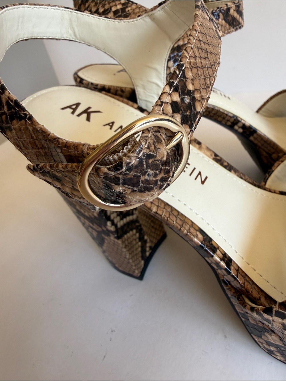 Anne Klein Brown Snake-Print Platform Sandals - Picture 8 of 16